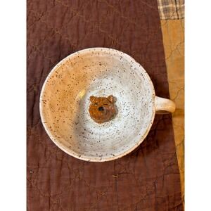 Handmade Pottery Hidden Bear Surprise Mug Speckled Stoneware F Robb‎ Artisan Cup
